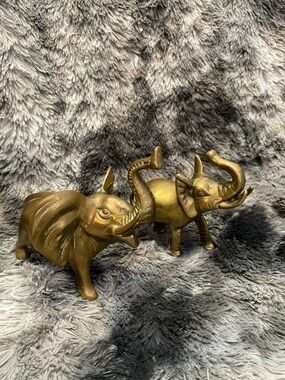 Brass Finish Elephant Figurines - Decorative Pair